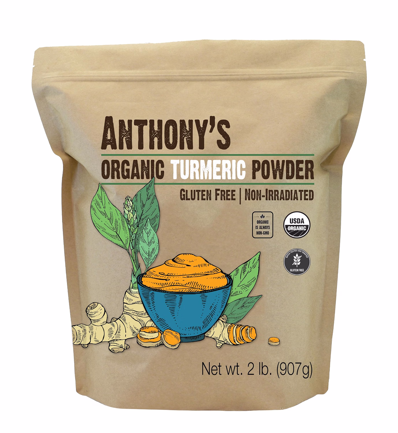 Anthony's Organic Turmeric Root Powder, 2 lb, Curcumin Powder, Gluten Free & Non GMO
